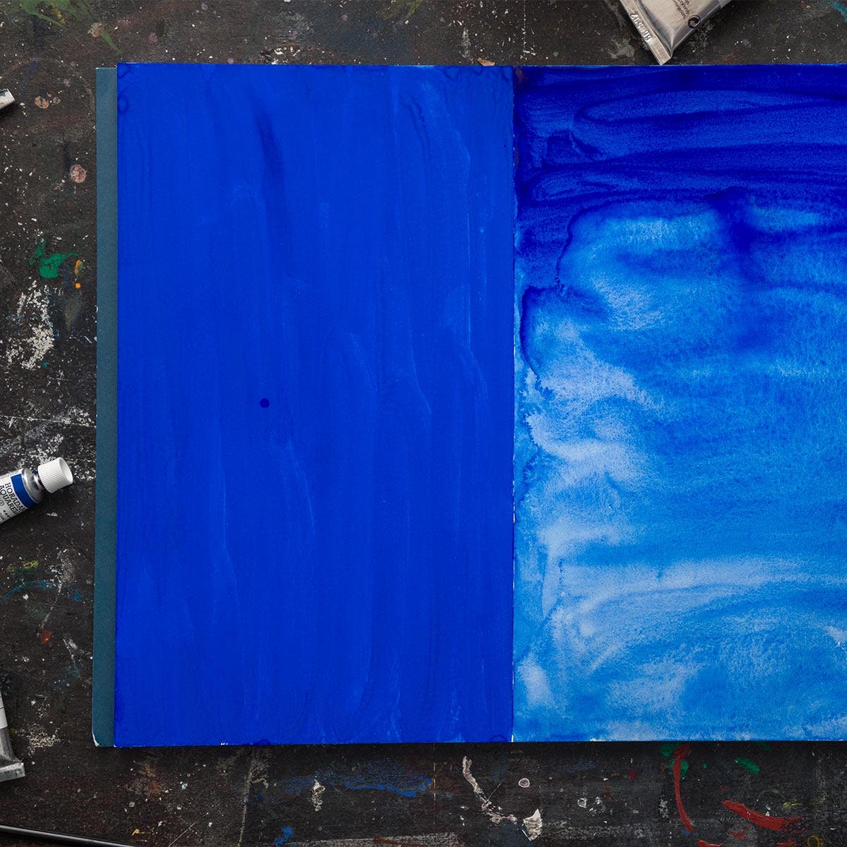 Gouache and Watercolour painted on a artist paper to show the difference between Watercolour and Gouache