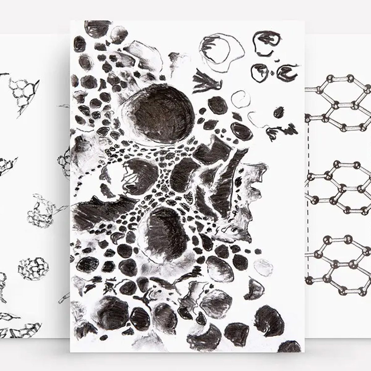 Charcoal and pencil drawings in black and white