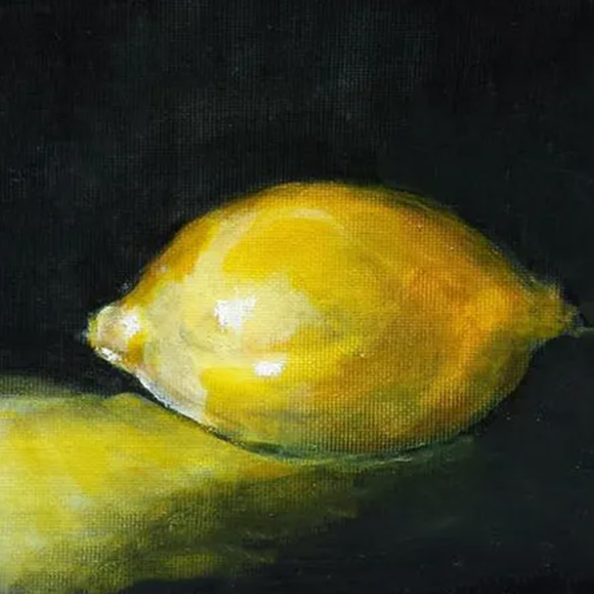 A lemon painting with a dark background