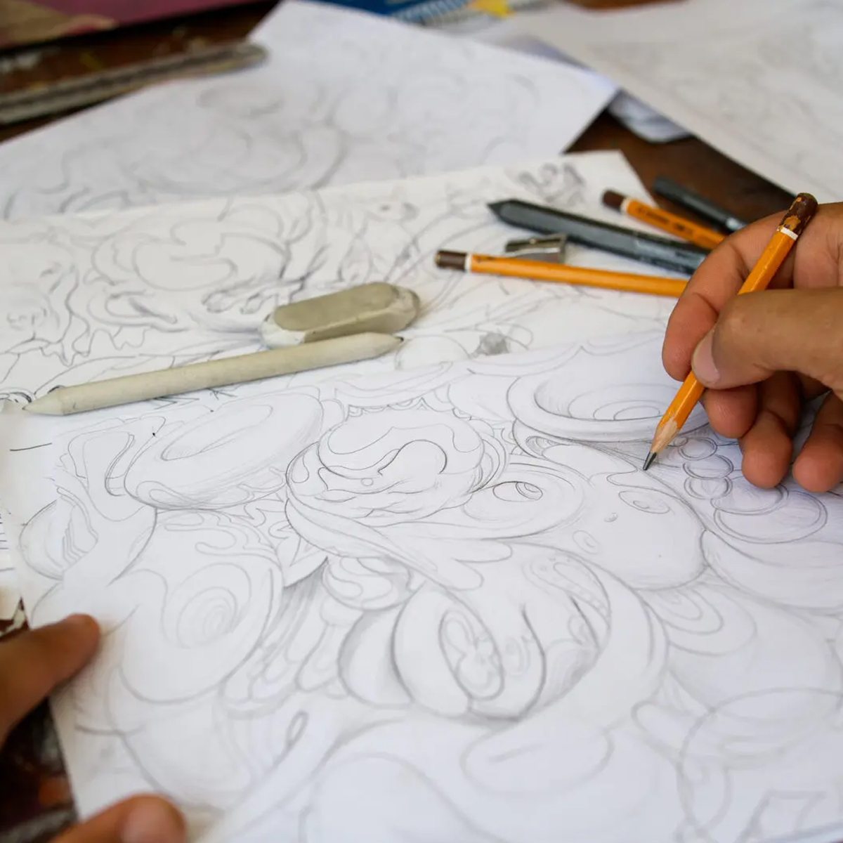 Drawing with a pencil 