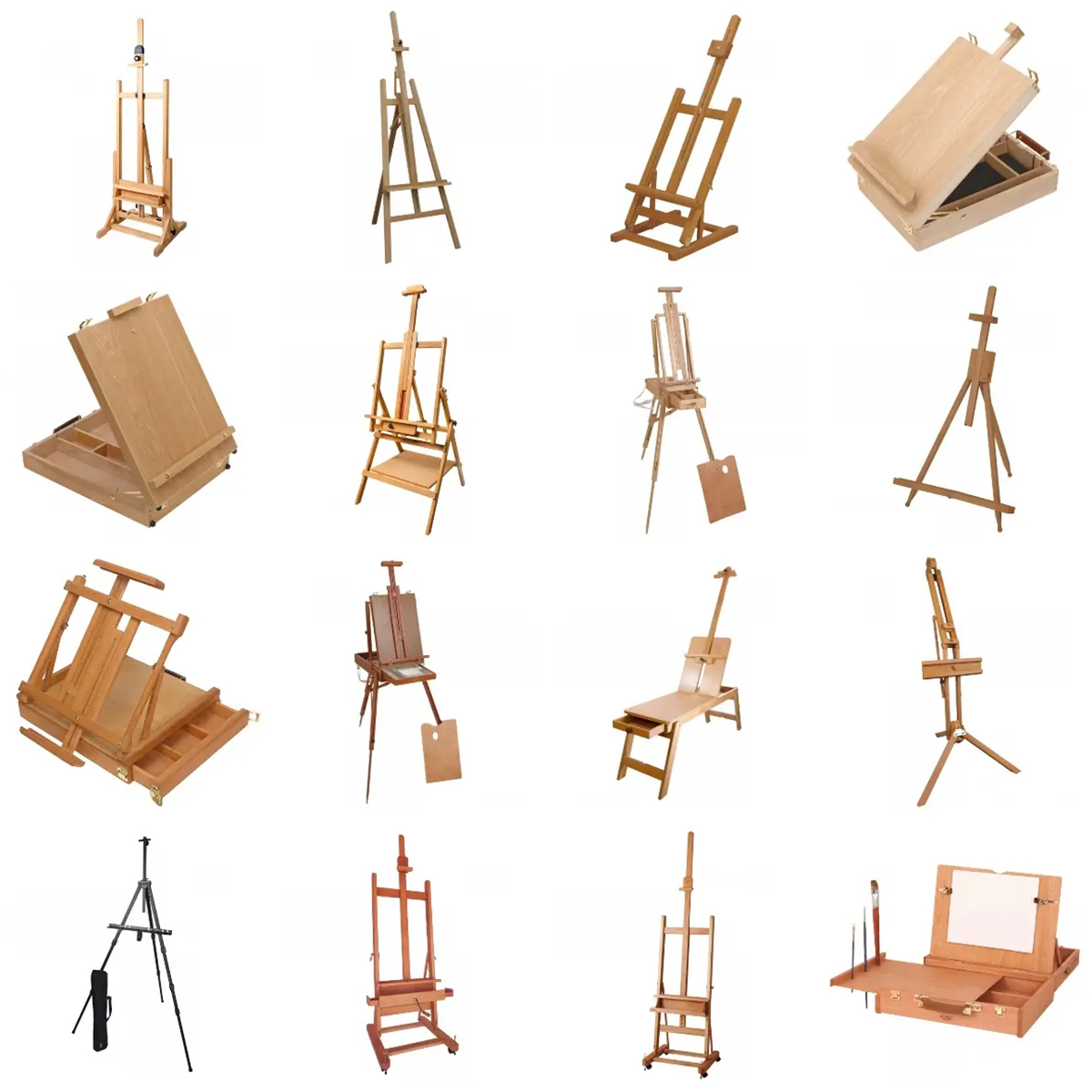 Different easels on a white background