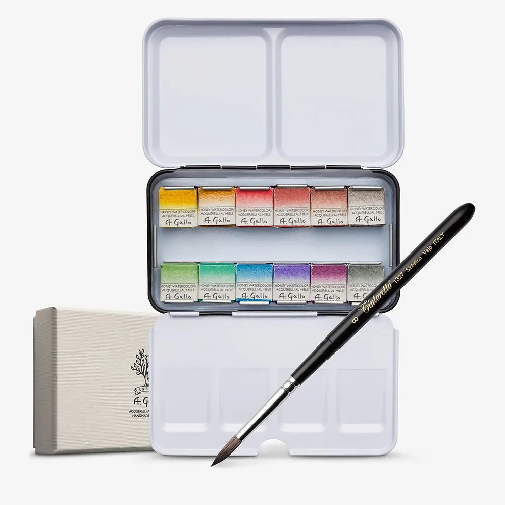 A. Gallo Handmade Watercolour Paint 12 Half Pans