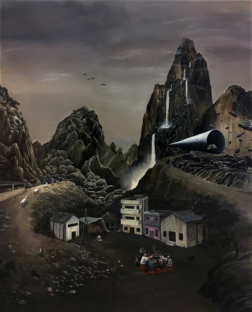 'Village', Esmond Loh, Acrylic on canvas, 220 x 160 x 5 cm