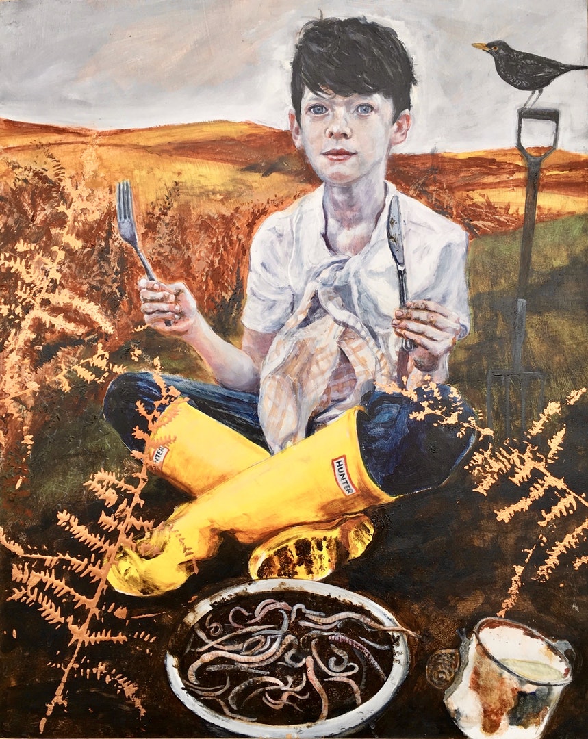 'Mud pie', Graham Bruce Richards, Acrylic with copper leaf on board, 51 x 41 cm