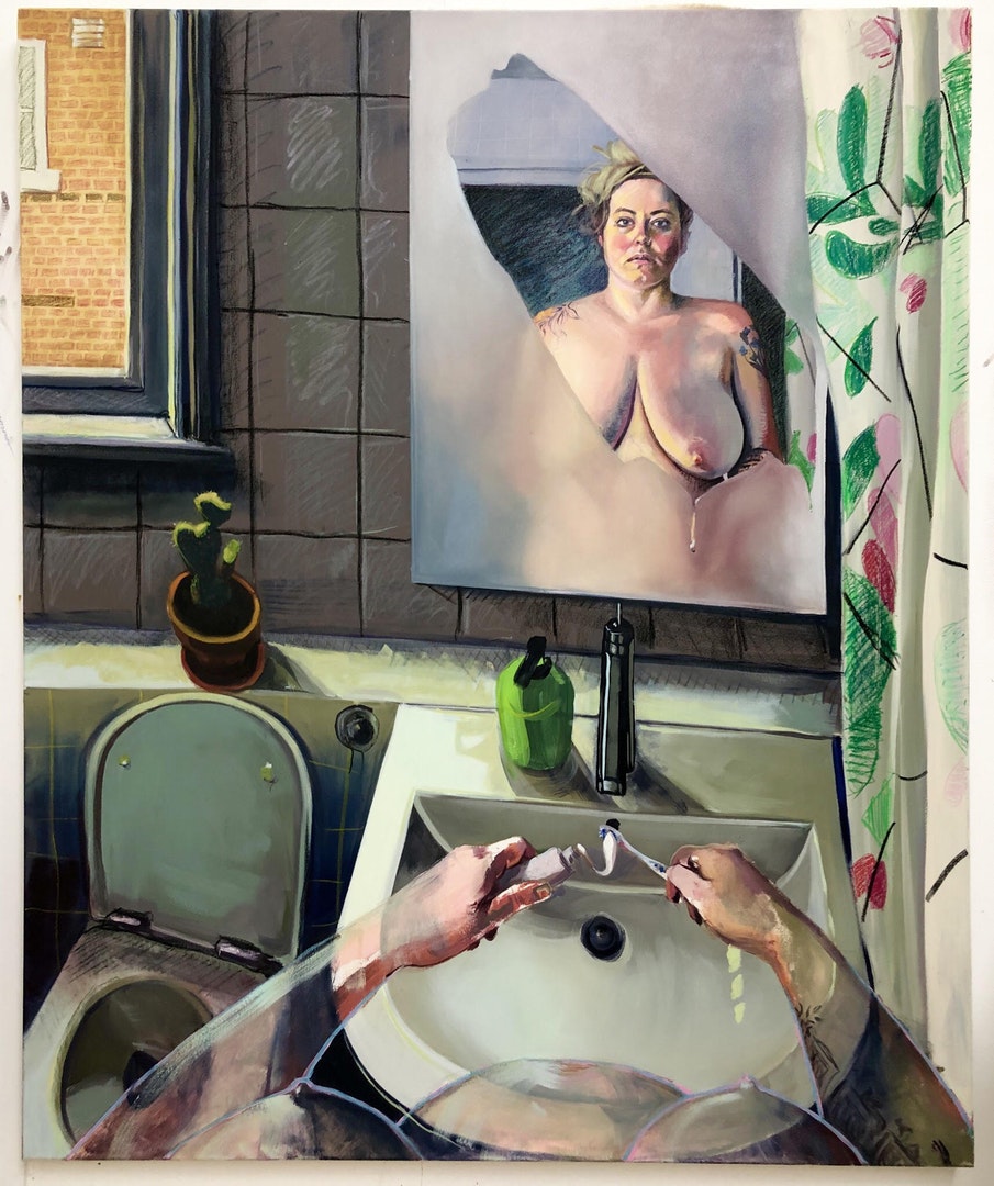 'Interruption', Lydia Pettit, Oil and oil pastel on Canvas, 170 x 140 cm