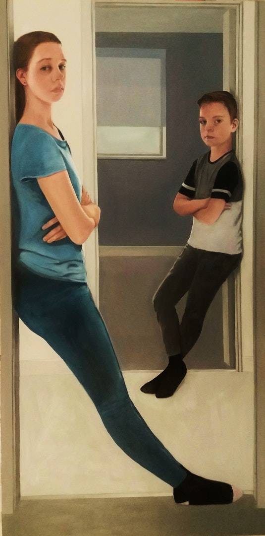 'Two Teens', Teresa Lawler, Oil on canvas, 122 x 60 x 4 cm