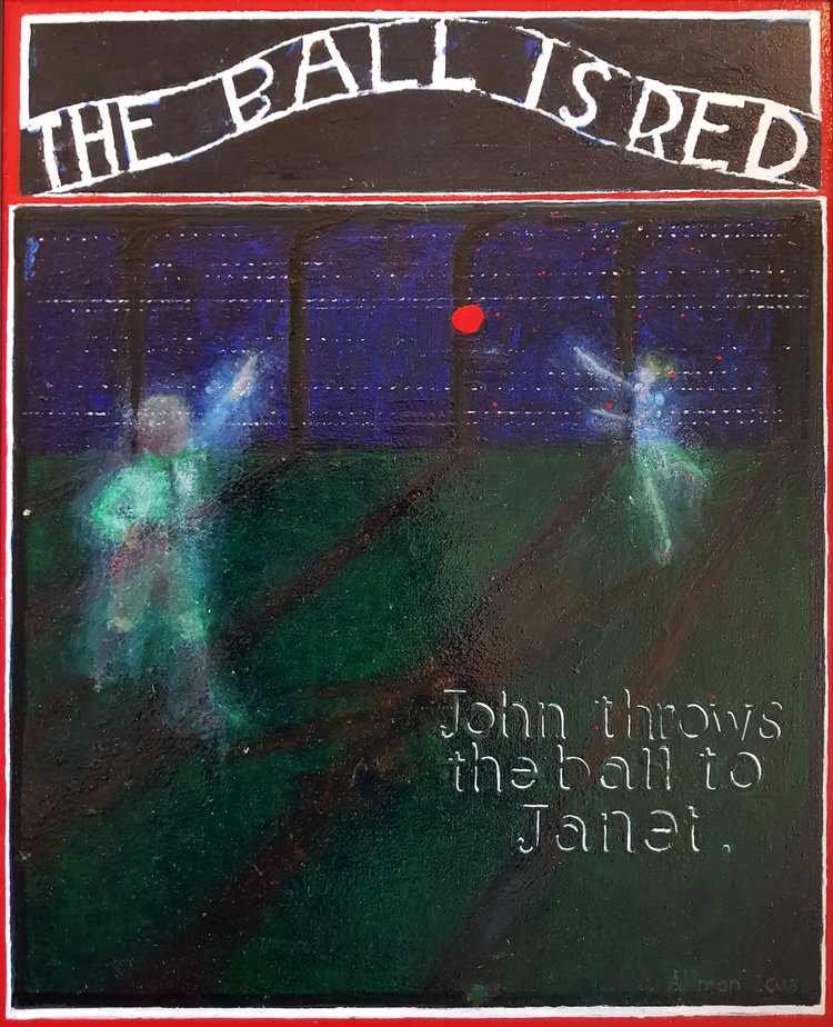 'The Ball is Red', John Alman, Oil on board, 50 x 40 cm