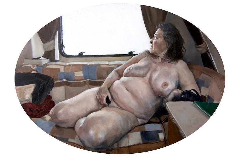 'Nude in Caravan', Alicia France, Oil on aluminium, 40 x 32 cm