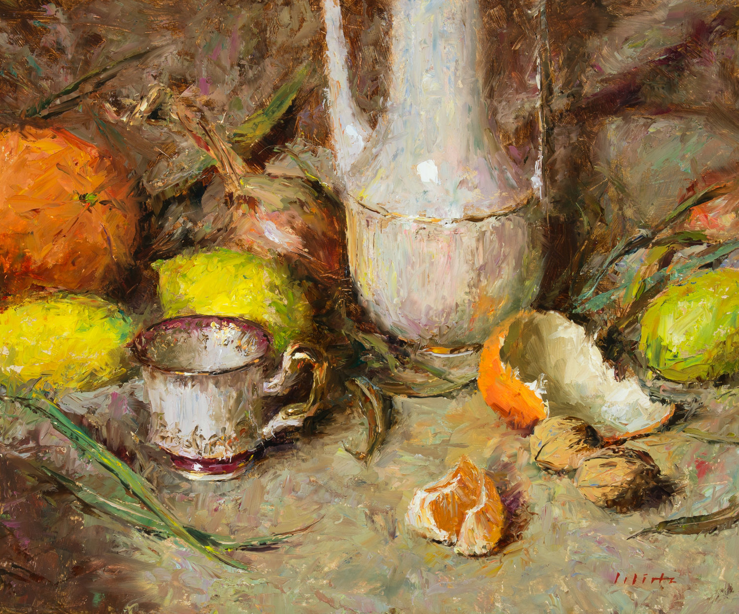 'Composition with Tangerine', Björn Wirtz, Oil on panel, 25 x 30 cm