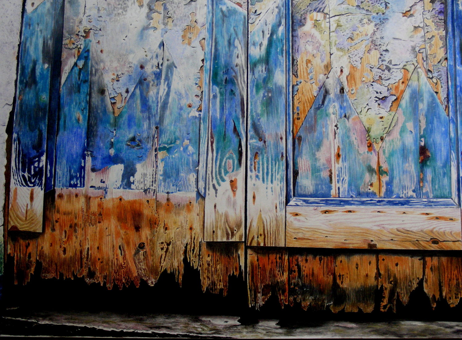 'Venetian door by canal's edge', Jayne Morgan, Pastel pencils on paper, 49 x 55 x 1 cm