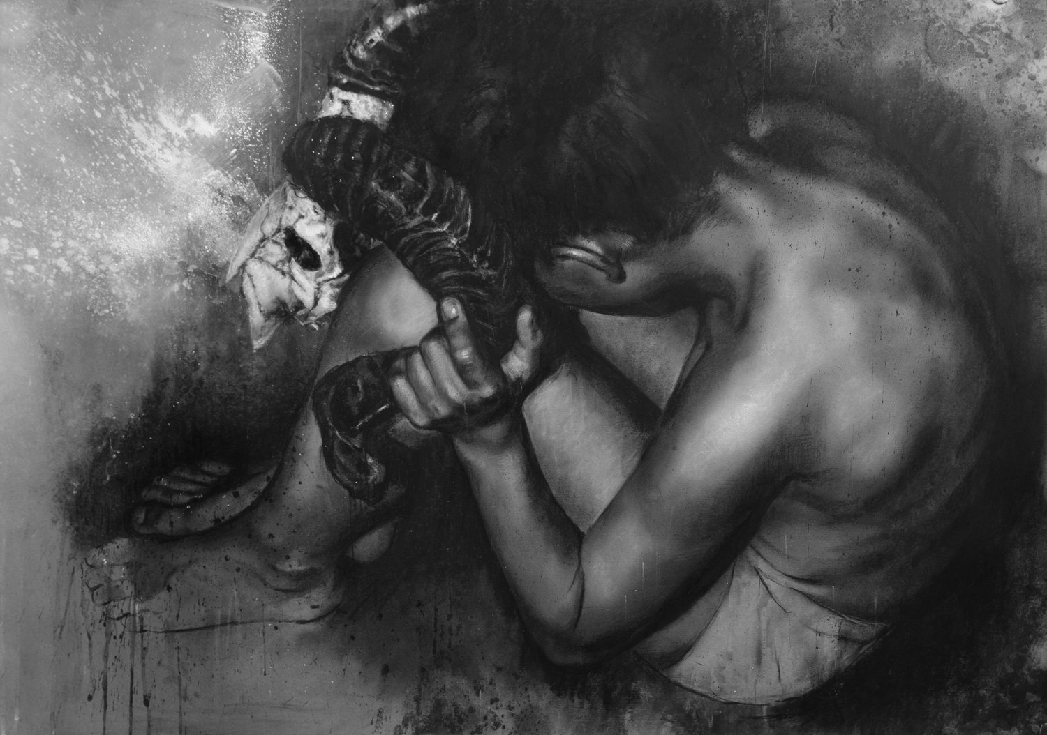 'Isaac Envied the Ram', Daniel Cooke, Gouache, chalk & charcoal, 84 x 59 cm