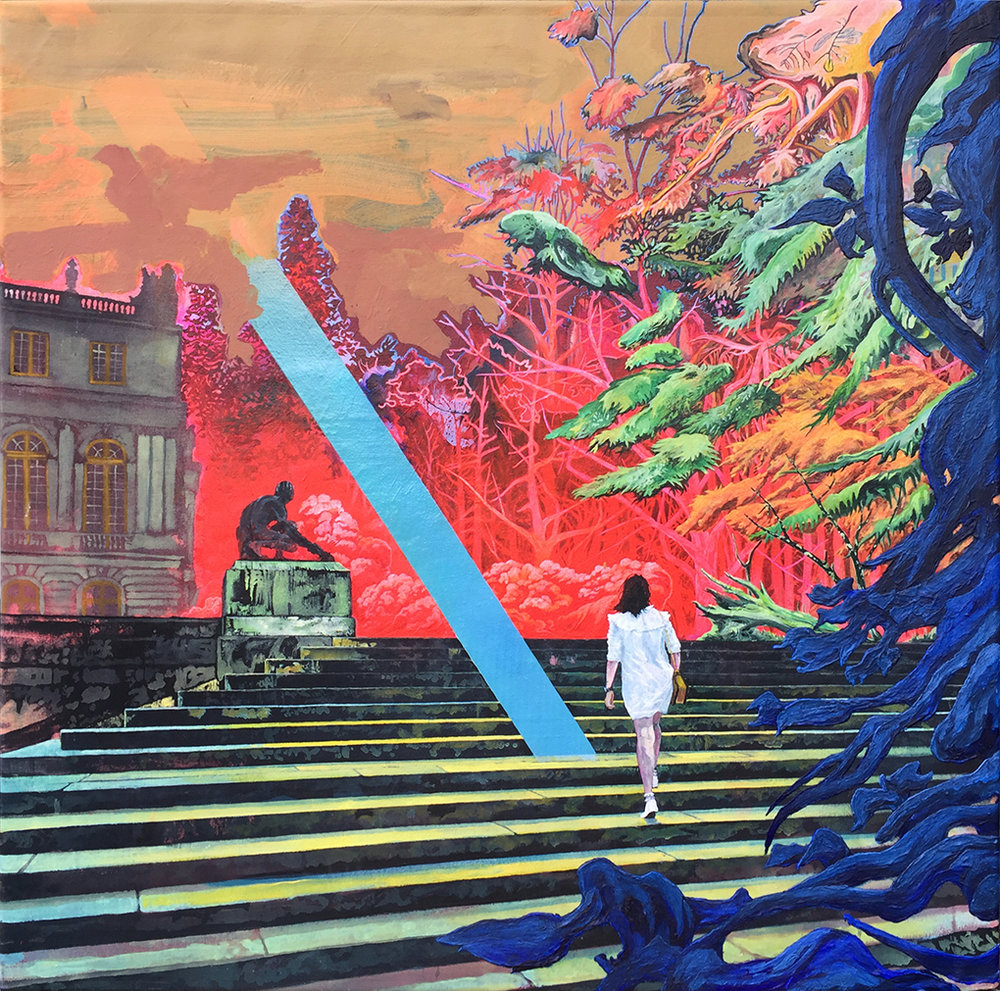 'Up Steps', Rene Gonzalez, Acrylic and spray paint on canvas, 90 x 90 x 2 cm