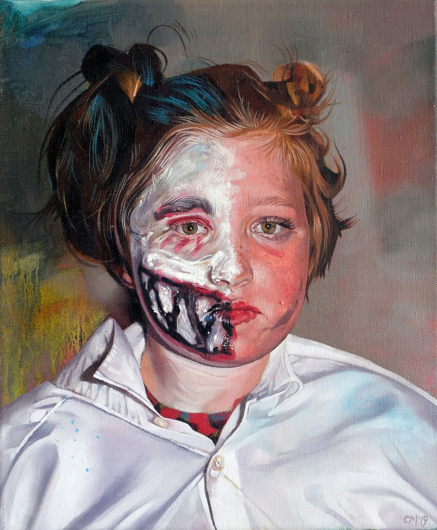 'Behind the Two Face Paint', Catherine Macdiarmid, Oil on linen, 30 x 25 cm