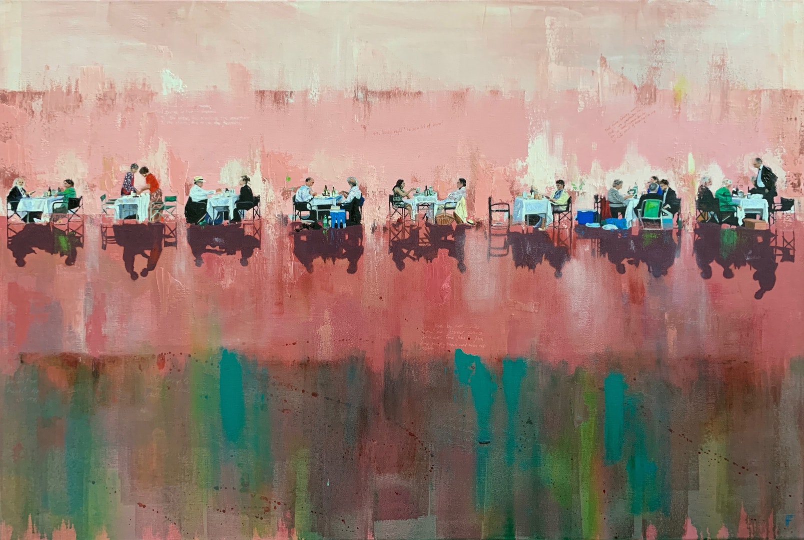 'All the world's a stage', Frances Featherstone, Oil on canvas, 60 x 100 cm