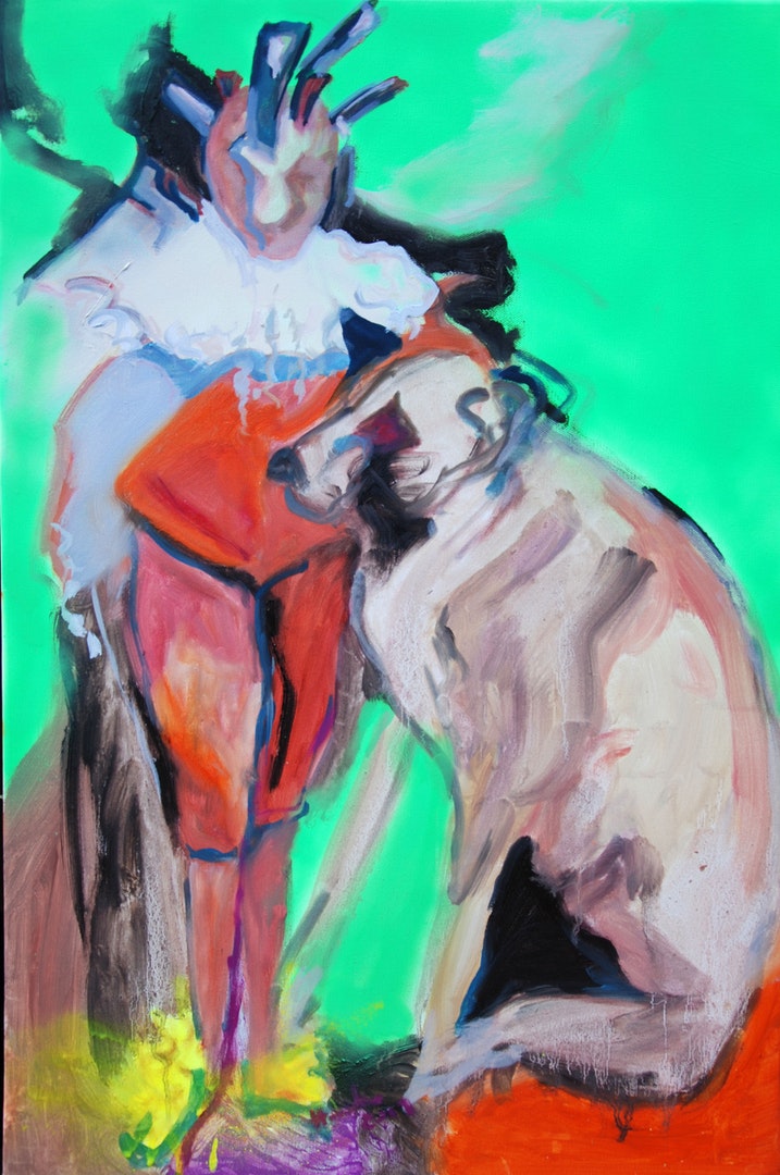 'The Birdman', Honorata Gawronska, Oil, Acrylic, spray pain on canvas, 76.5 x 51 cm