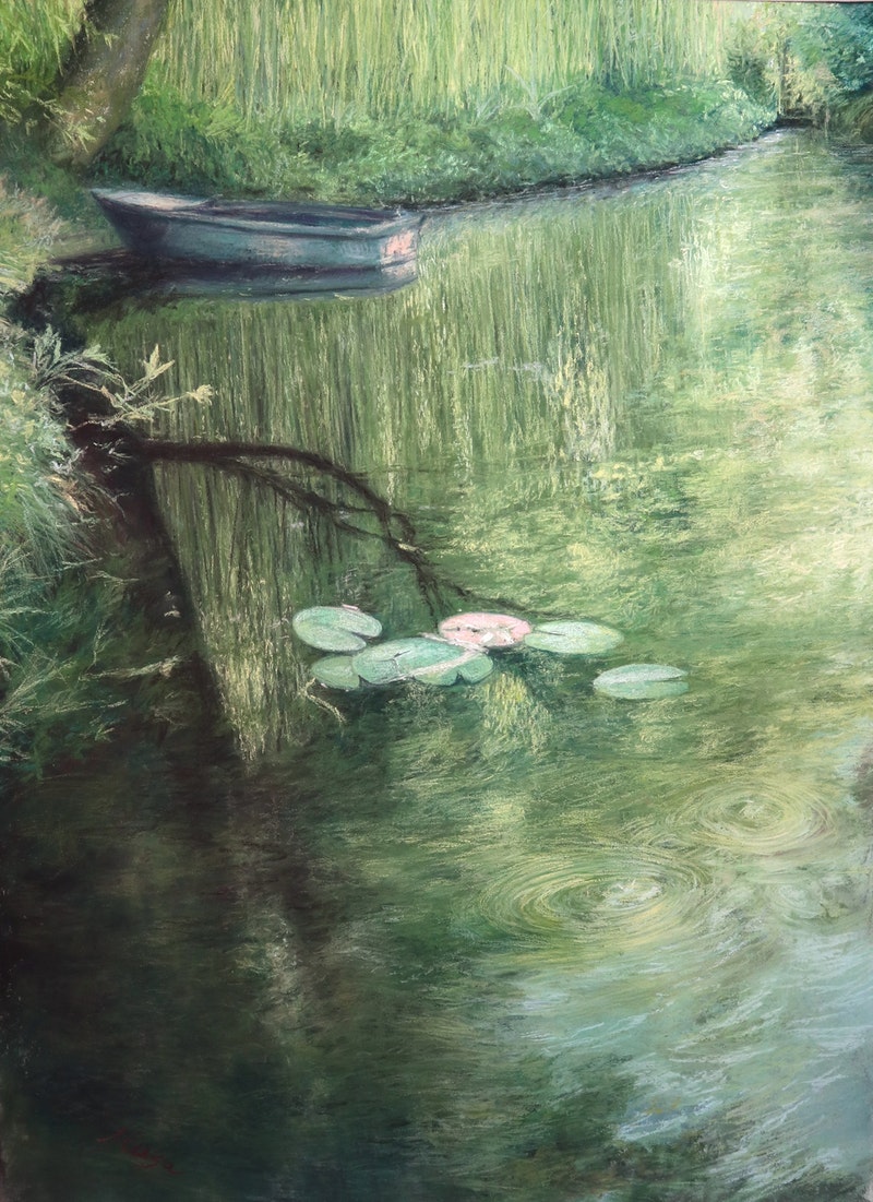 'Deep In The Pond', Musa Musa, Soft pastel on paper, 71 x 50.8 cm