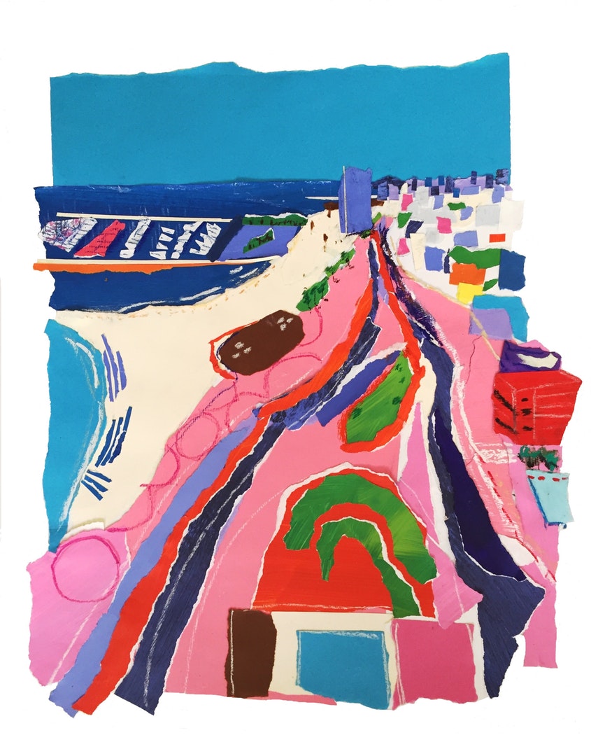 'Tel Aviv', Raina Goran, Acrylic, pastel and collage on paper, 51 x 43 cm