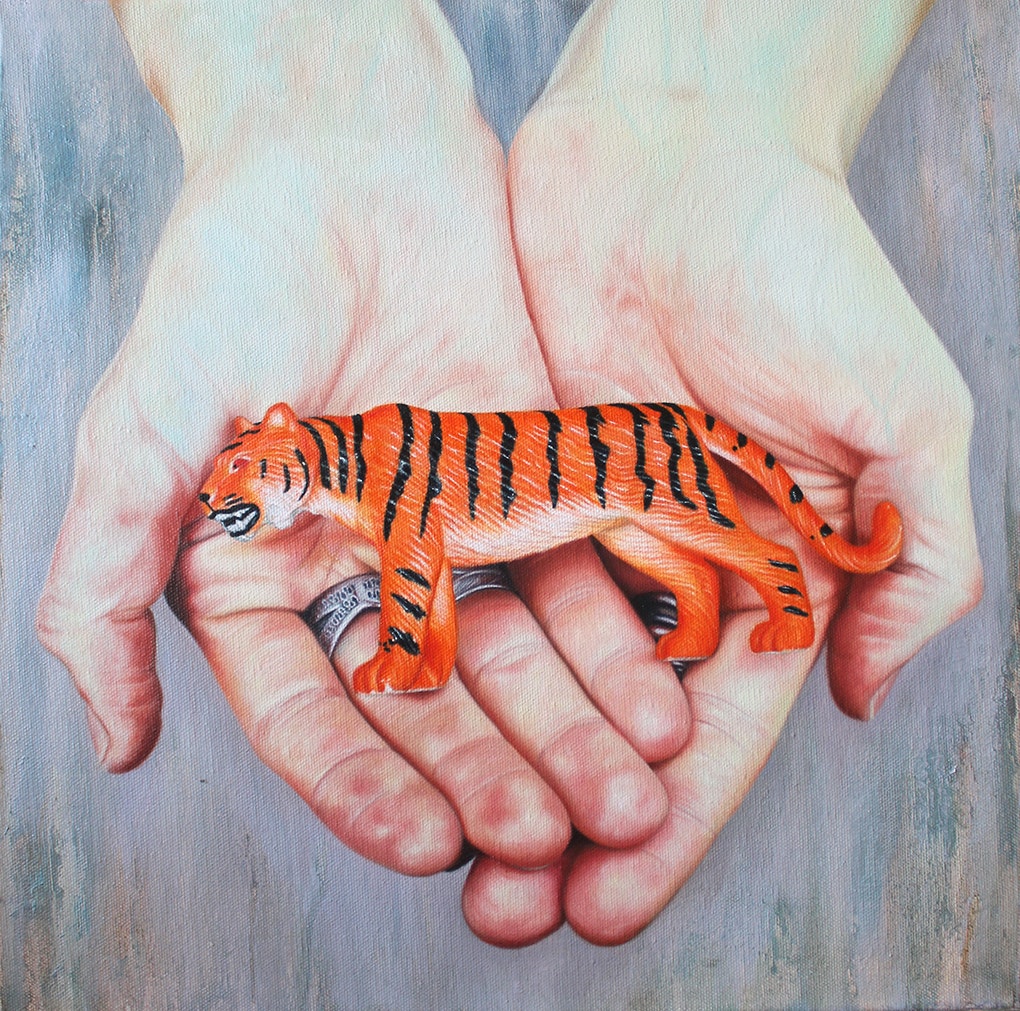 'Like the tiger, you are too beautiful to become extinct', Solly Solomon, Oil on canvas, 40 x 40 cm