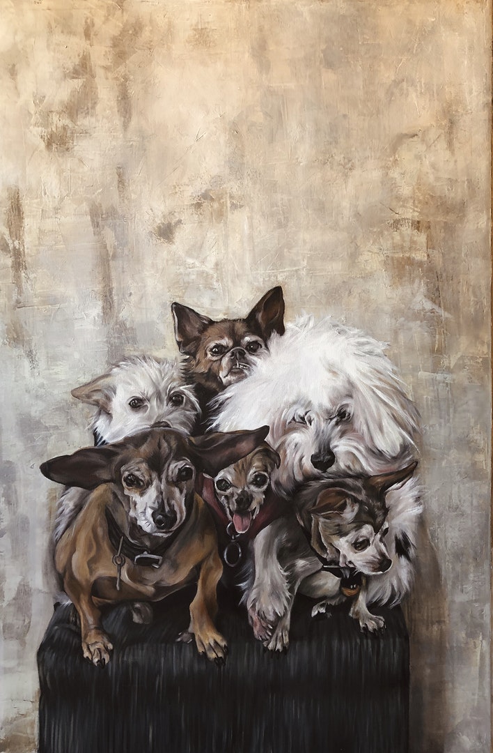 'Happy Old Dogs', Vega Bautista Cabezón, Acrylic and Oil on canvas, 120 x 80 cm