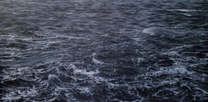 'Rough sea battling the rock wall at Ogmore (Tetraptych)', Vernon W Jones, Acrylic on canvas, 200 x 400 cm