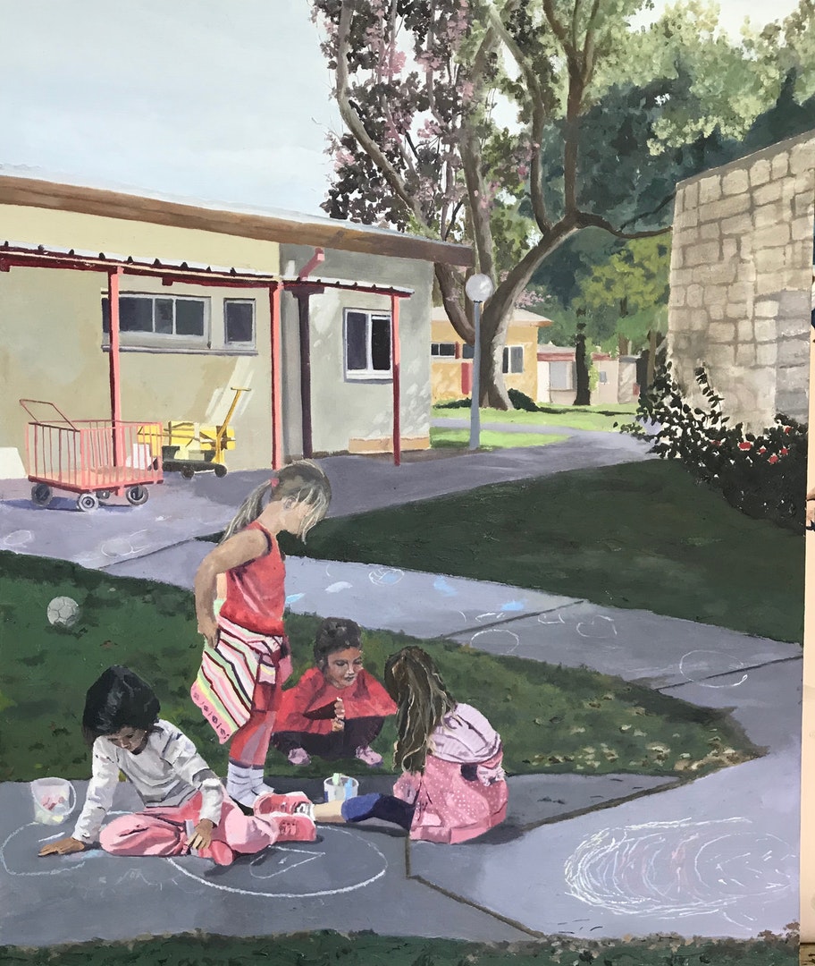'Kids life on the Kibbutz', Zohar Flax, Oil on canvas, 60 x 50 cm
