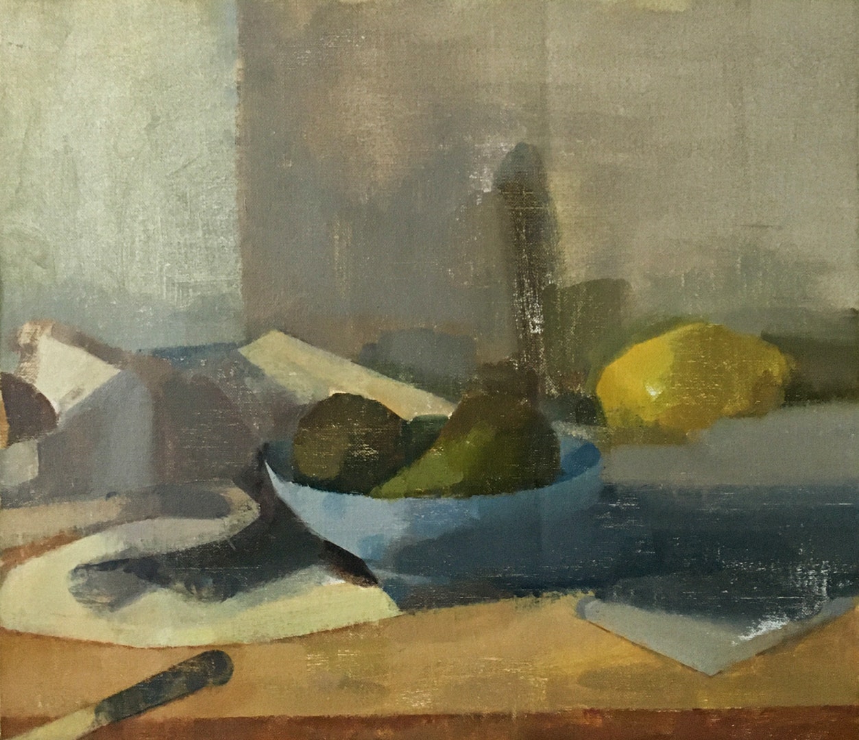 'The still life study with a bowl and a knife', Agata Smolska, Oil on linen, 35 x 40 cm