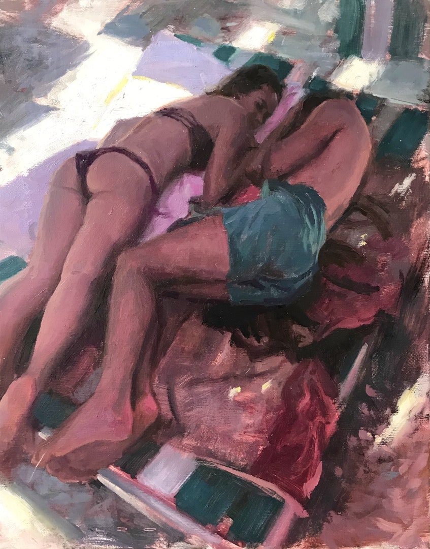 'Under the pink parasol', Aldo Balding, Oil on linen, 45 x 35 cm