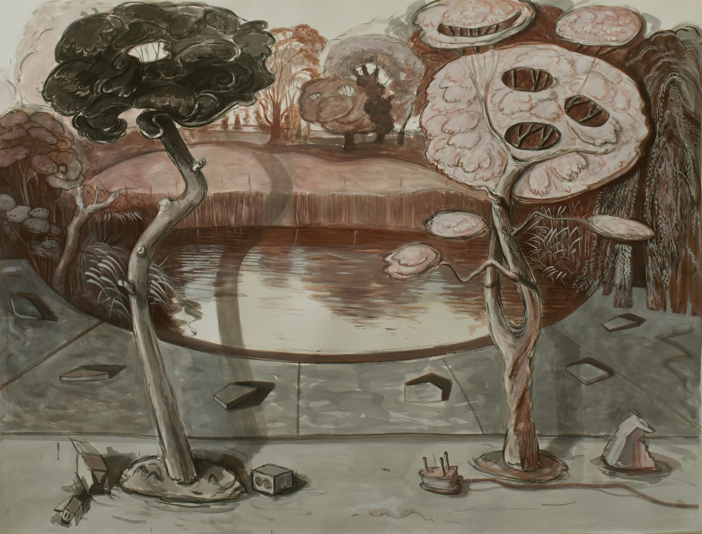 Pond', Angelina Davis, Watercolour, ink, and gouache on paper, 154 x 220 cm