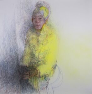 'Caron in sunshine', Curtis Holder, Colour pencil and acrylic gouache, 115 x 110 cm