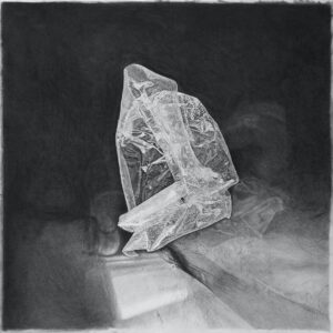 'Plastic Tofu wrapper', Ilana Dotan, Pencil and charcoal drawing on paper, 70 x 70 cm
