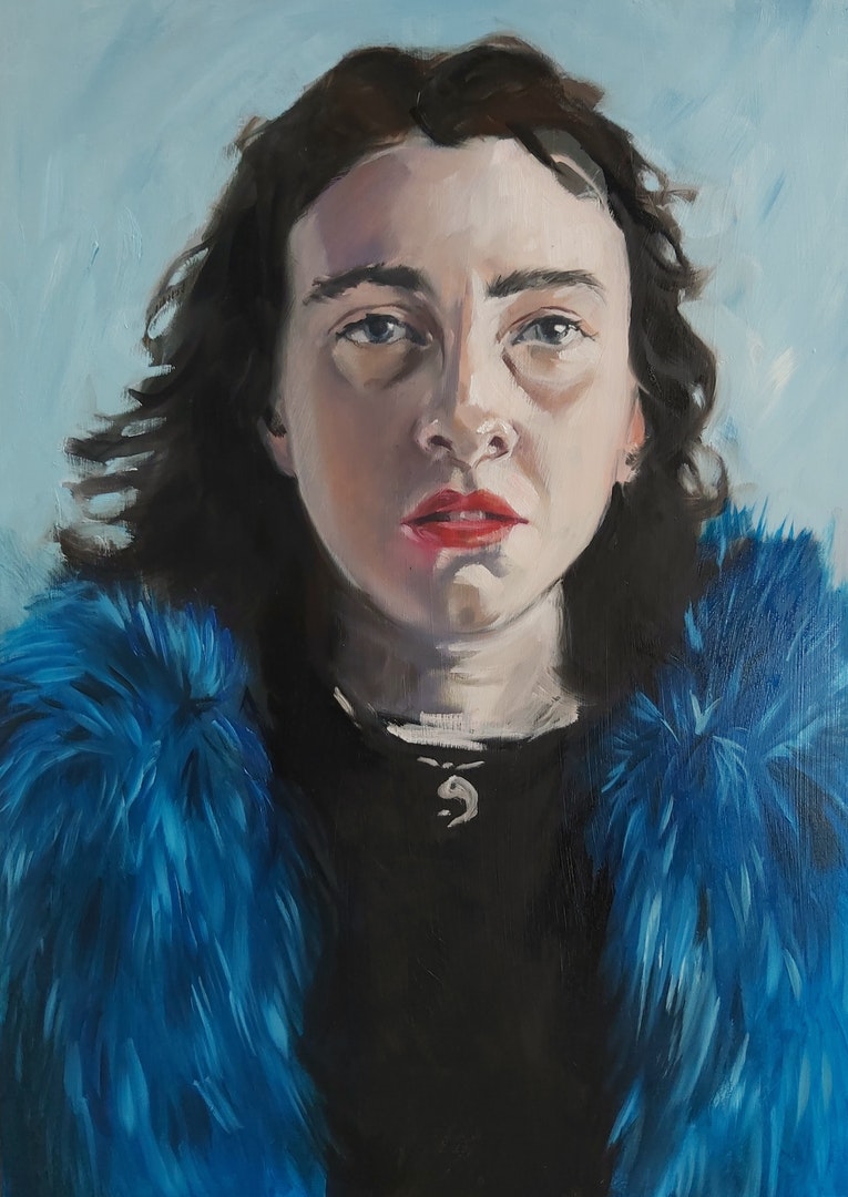 'The Blue Coat', Jael O'Connor, Oil on board, 59.4 x 42 cm