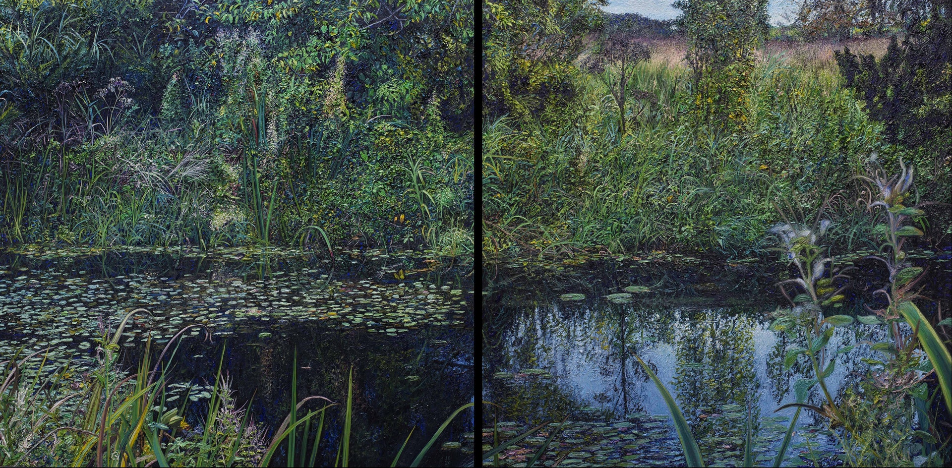 'An empty bliss in the Maelström', Jonathan Dickson, Oil on 2 wood panels (diptych), 61 x 122 cm