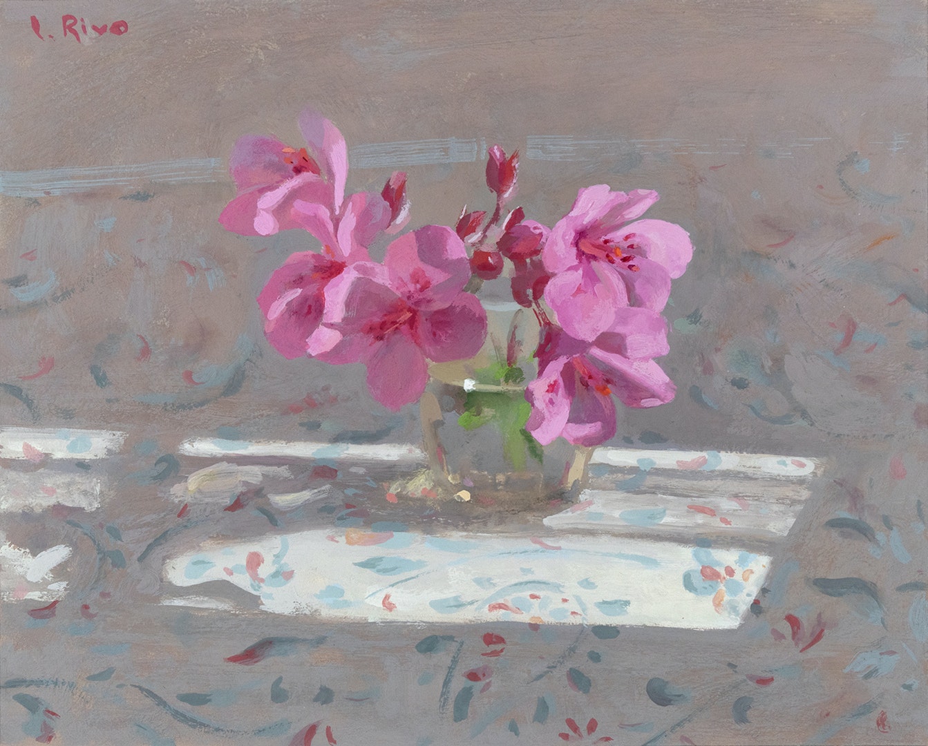 'Wild geranium in sunlight', Lena Rivo, Gouache, 16 x 20 cm