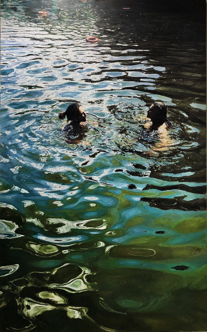 'Liz and Emma, Hampstead Ponds', Lucille Dweck, Oil on linen, 210 x 130 cm