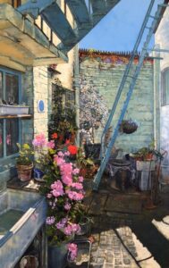 'Morning light, Clockwork Courtyard.', Mark McLaughlin, Oil on canvas, 102 x 61 cm