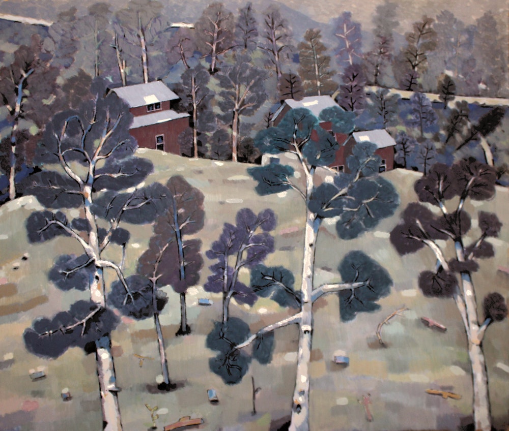 'Nagasawa Winter Farmhouse', Norman Mathieson, Watercolour and gouache on paper, 69 x 79 cm