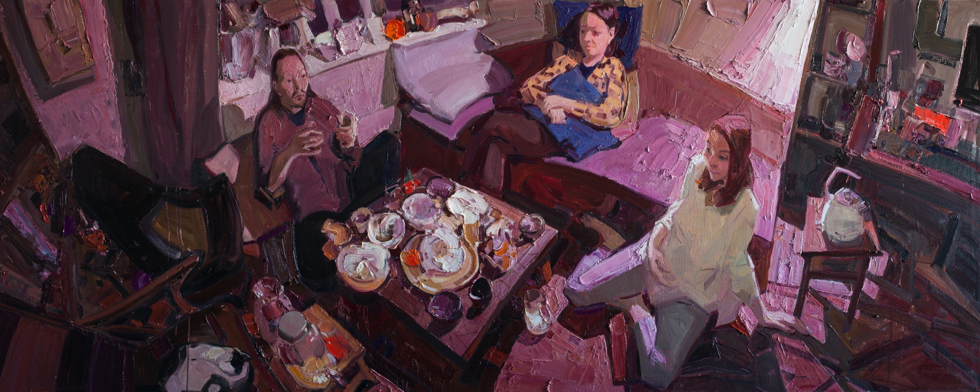 'Purple dialogue', Sayan Baigaliyev, Oil on canvas, 90 x 230 cm
