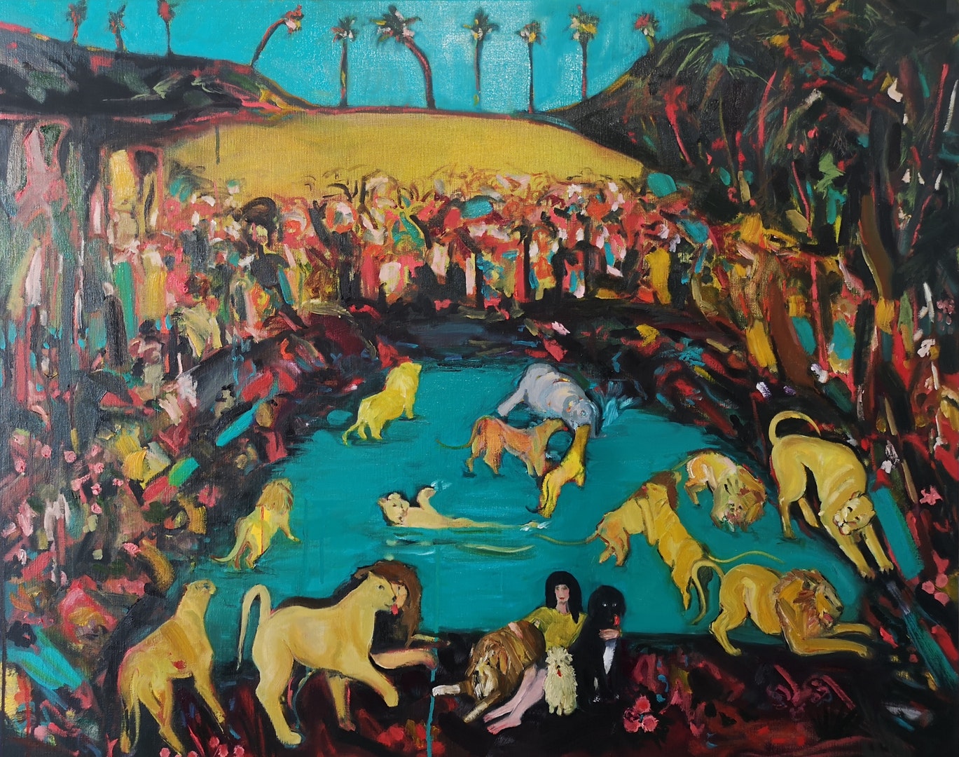 'In a Lion's Den, Playing', Serena Caulfield, Oil on canvas, 80 x 100 cm