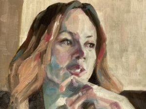 'Sara by Zoomlight', Varosha Cornford, Oil on canvas board, 18 x 24 cm