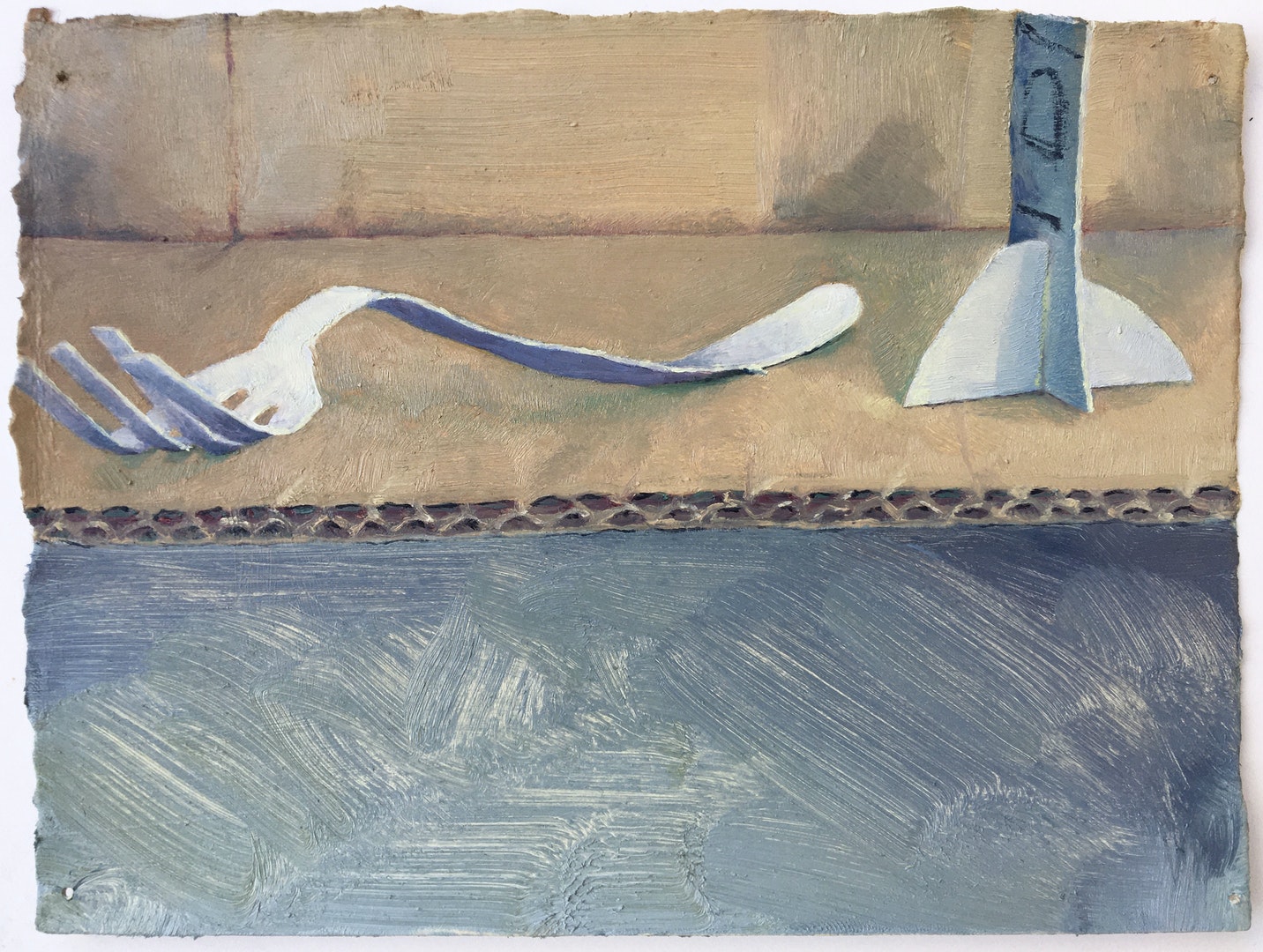 'Fork and Deodrant', Willa Hilditch, Oil on paper, 14 x 18 cm