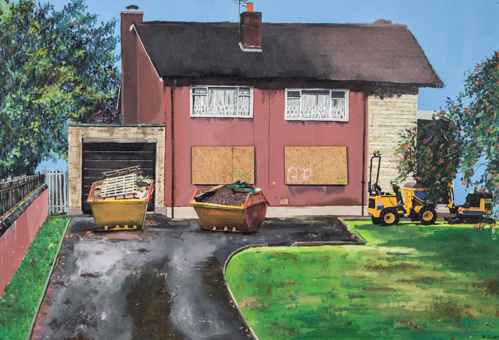 'The Old Vicarage', Annie Clay, Acrylic, coloured pencil and wood collage on hardboard, 66 x 93 cm