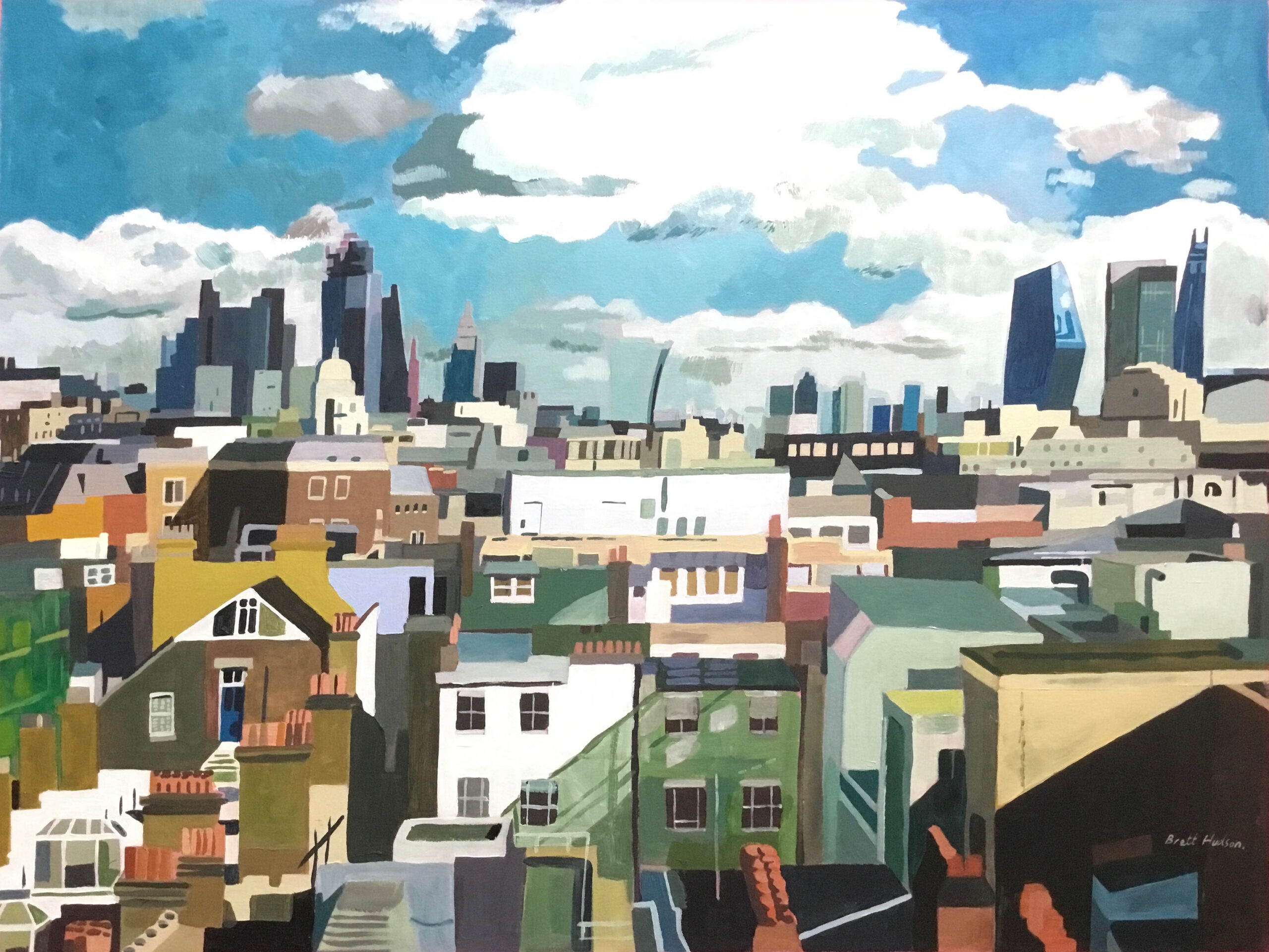 'City Skies', Brett Hudson, Acrylic on paper, 70 x 60 cm