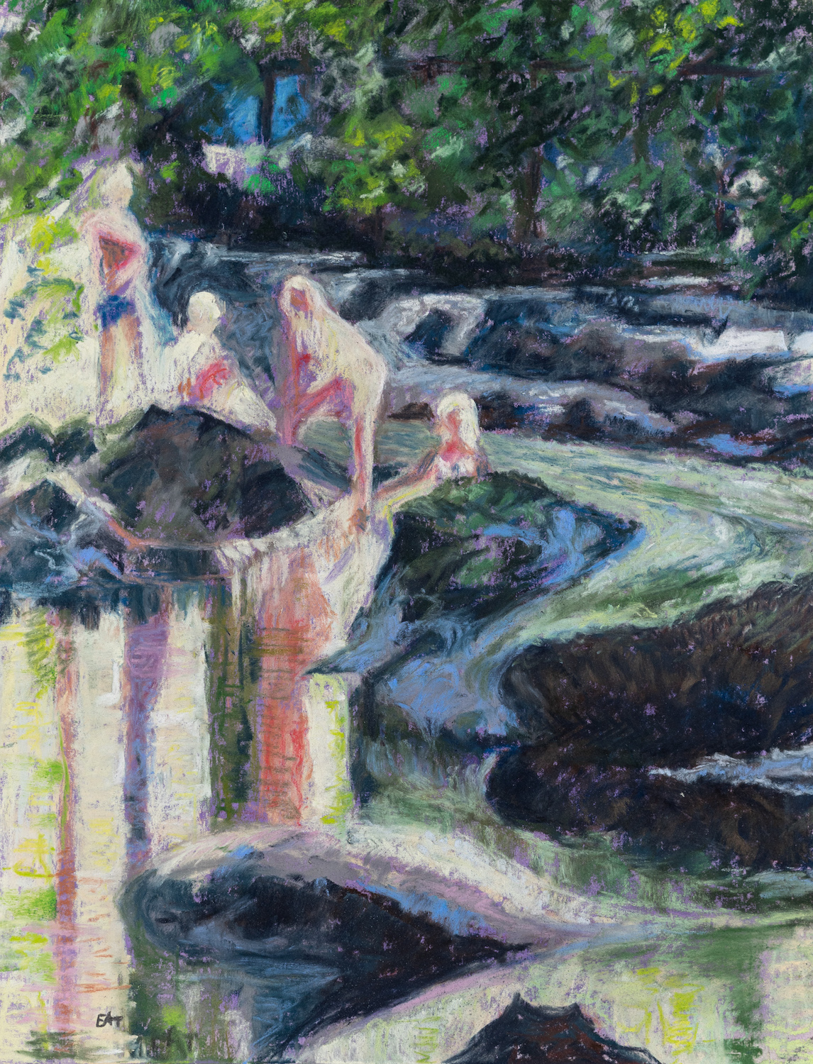 'Wild Water Bathers', E A Thomas, Pastel on uart400, 30.4 x 23 cm