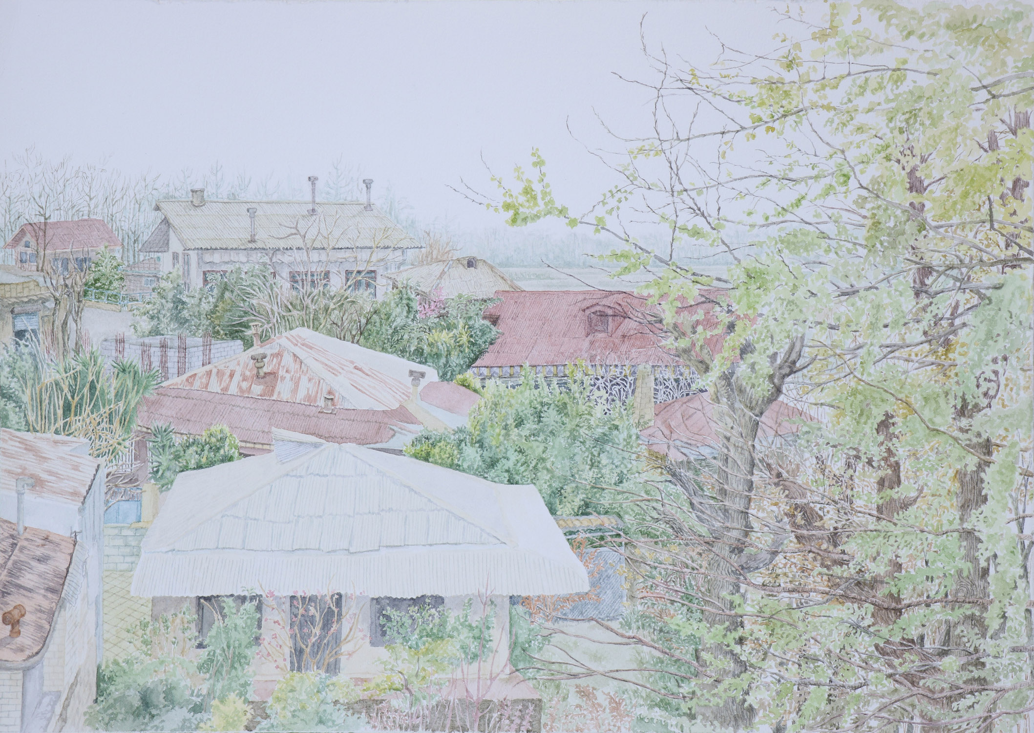 'Untitled Landscape', Erfan Rouhina, Watercolour on cardboard, 34 x 25 cm