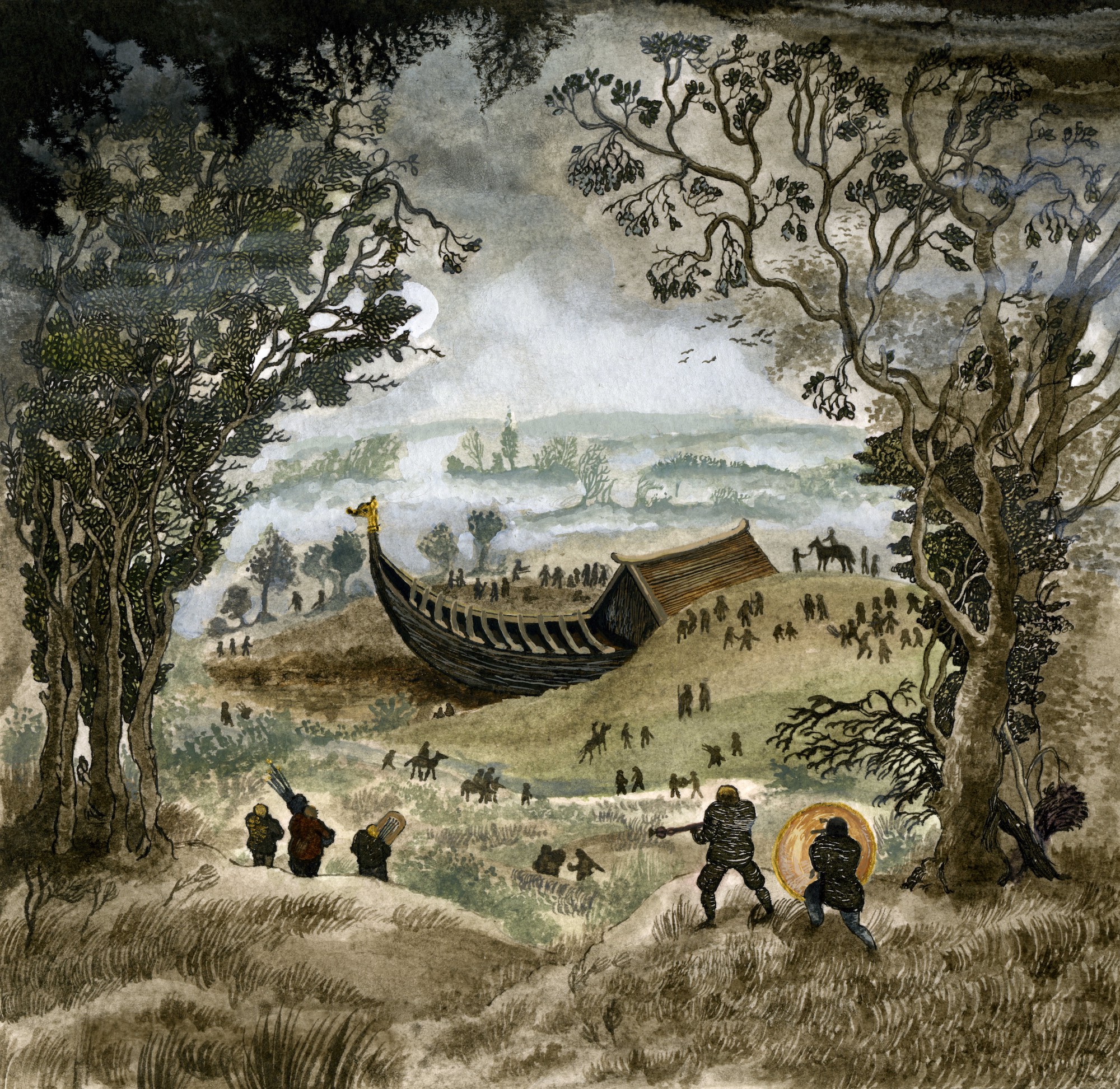 'Sutton Hoo', Fen Truitt, Watercolour, gouache, and ink on paper, 17.78 x 17.78 cm