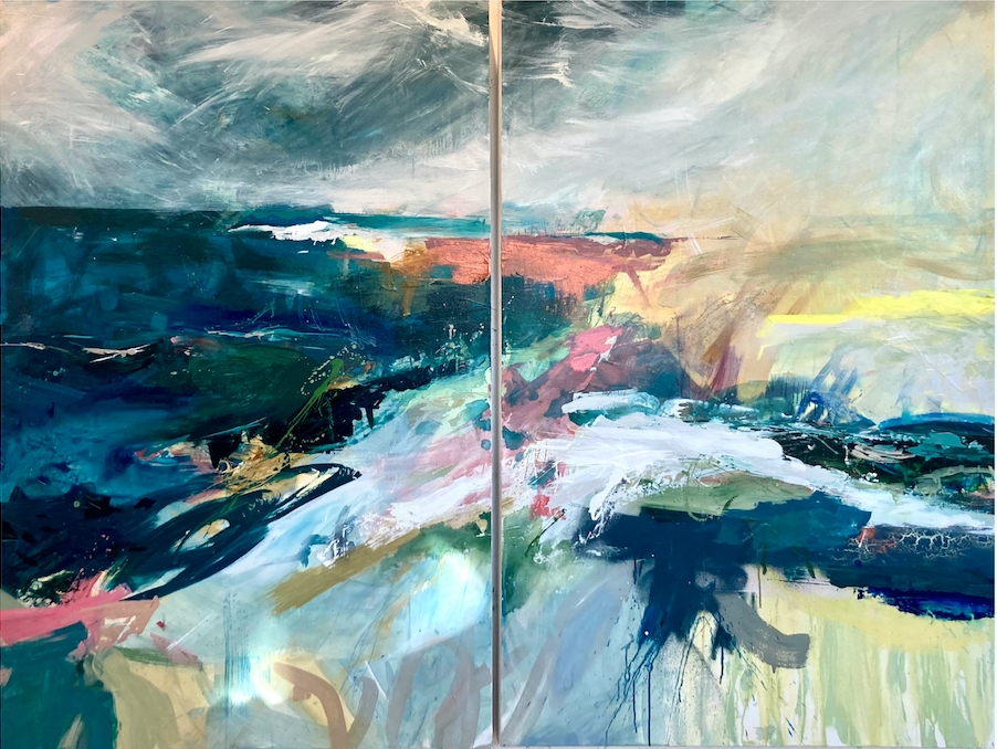 'Unforgiving Elements', Georgia Elliott, Acrylic, oil pastel, spray paint and collage on canvas, 200 x 150 cm