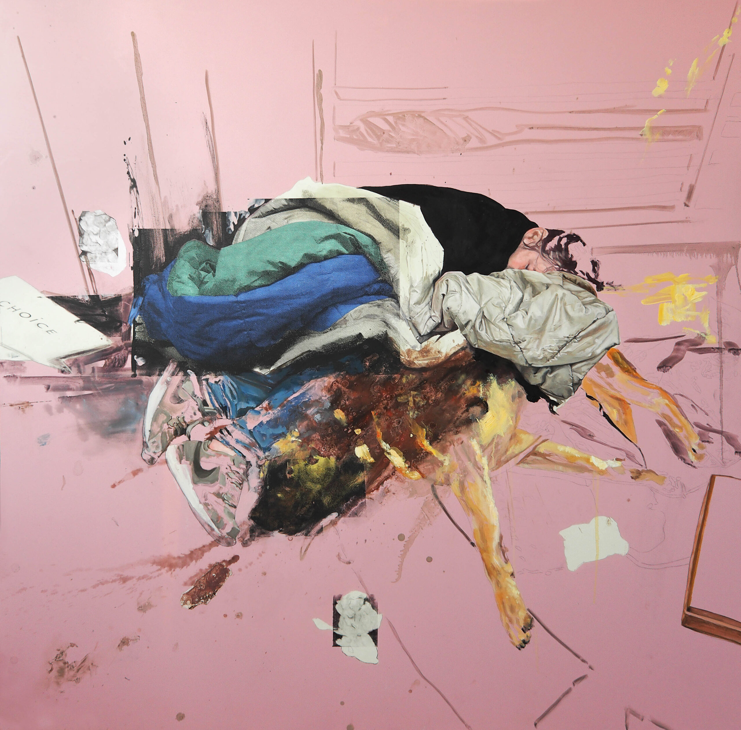 'Street Flesh', Jessica Rimondi, Mixed media on wood, 140 x 140 cm