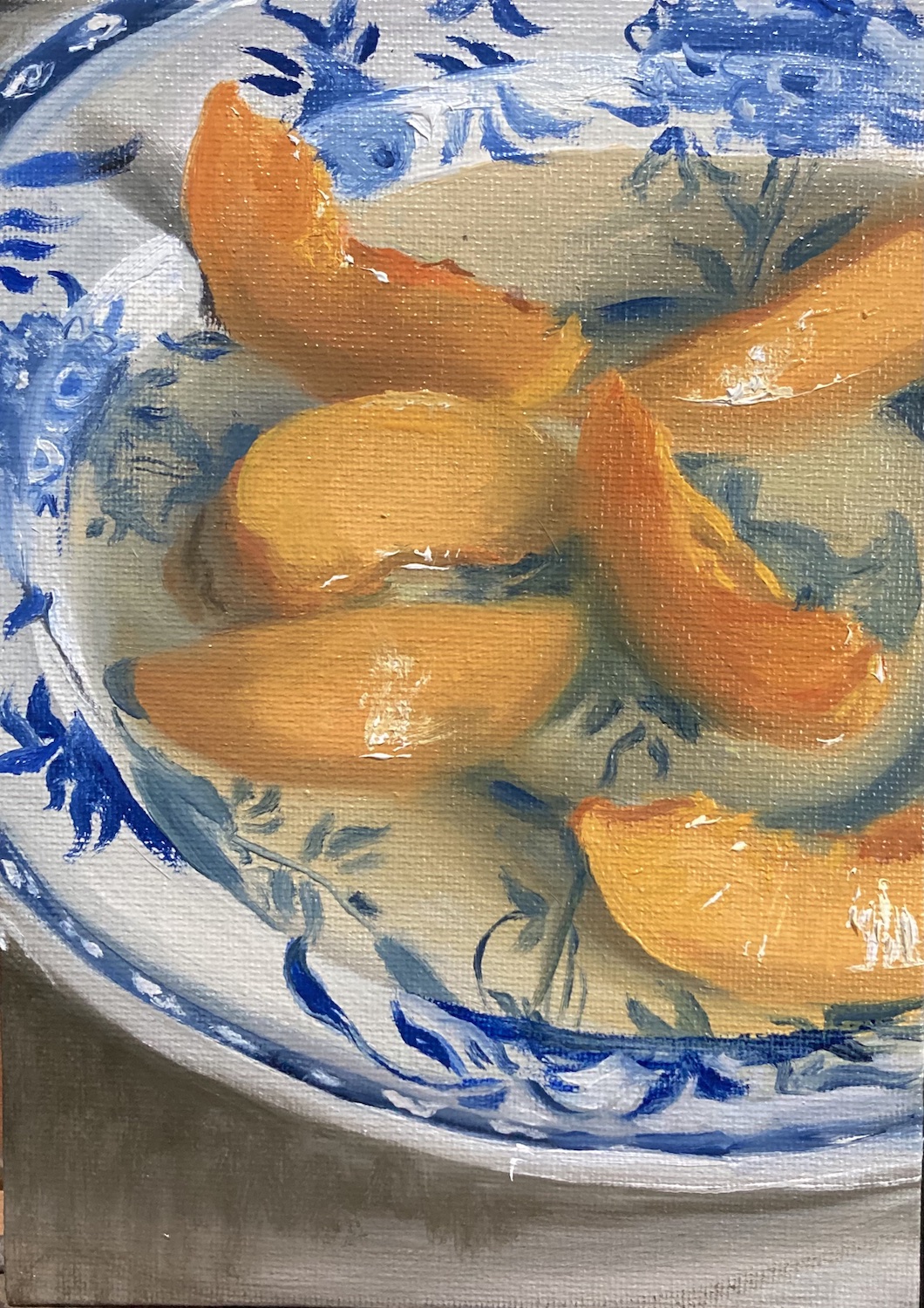 'Peaches', Josie Goddard, Oil on canvas board, 18 x 13 cm
