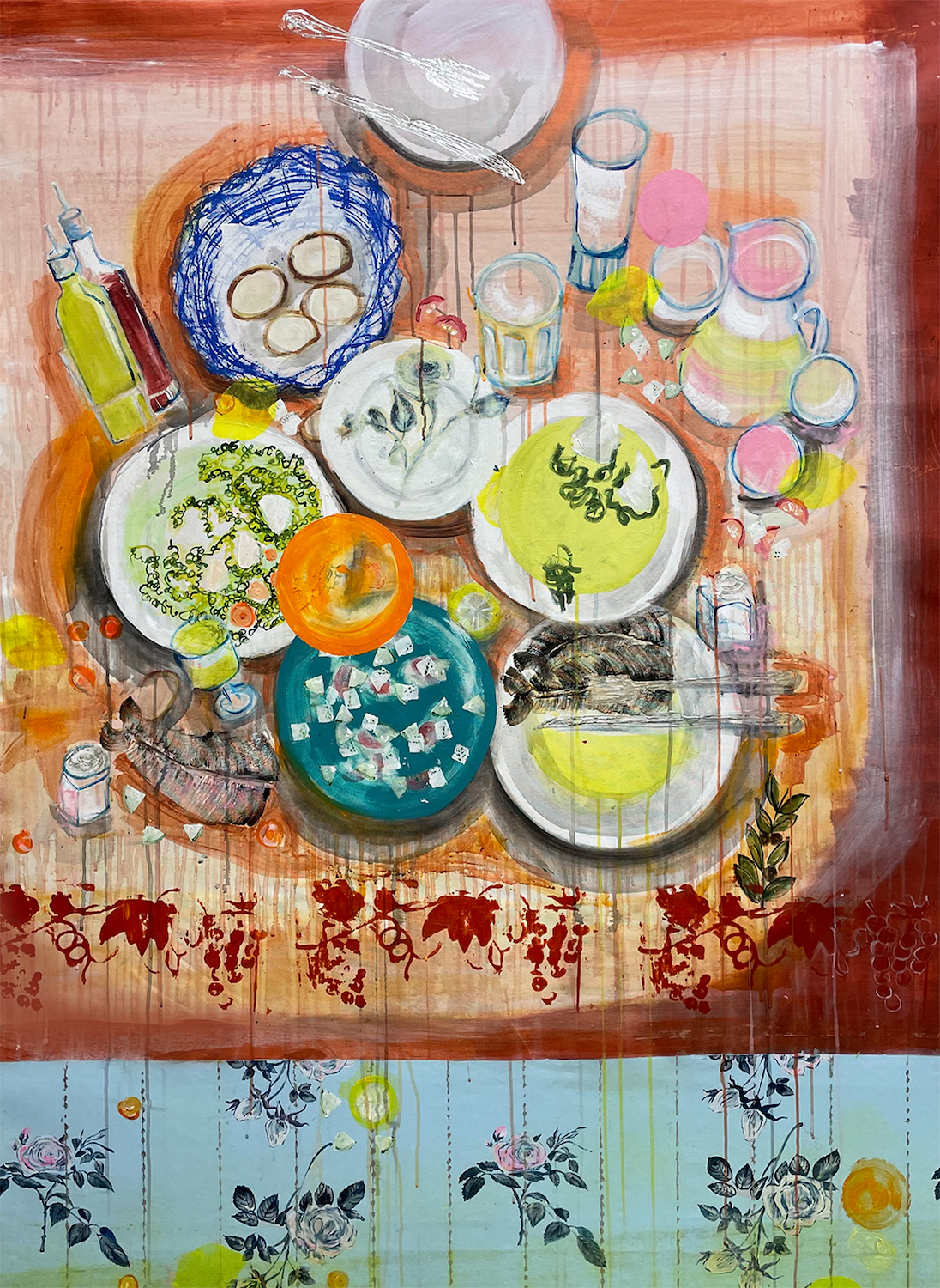 'Filling Plates', Kally Laurence, Acrylic on canvas, 150 x 130 cm