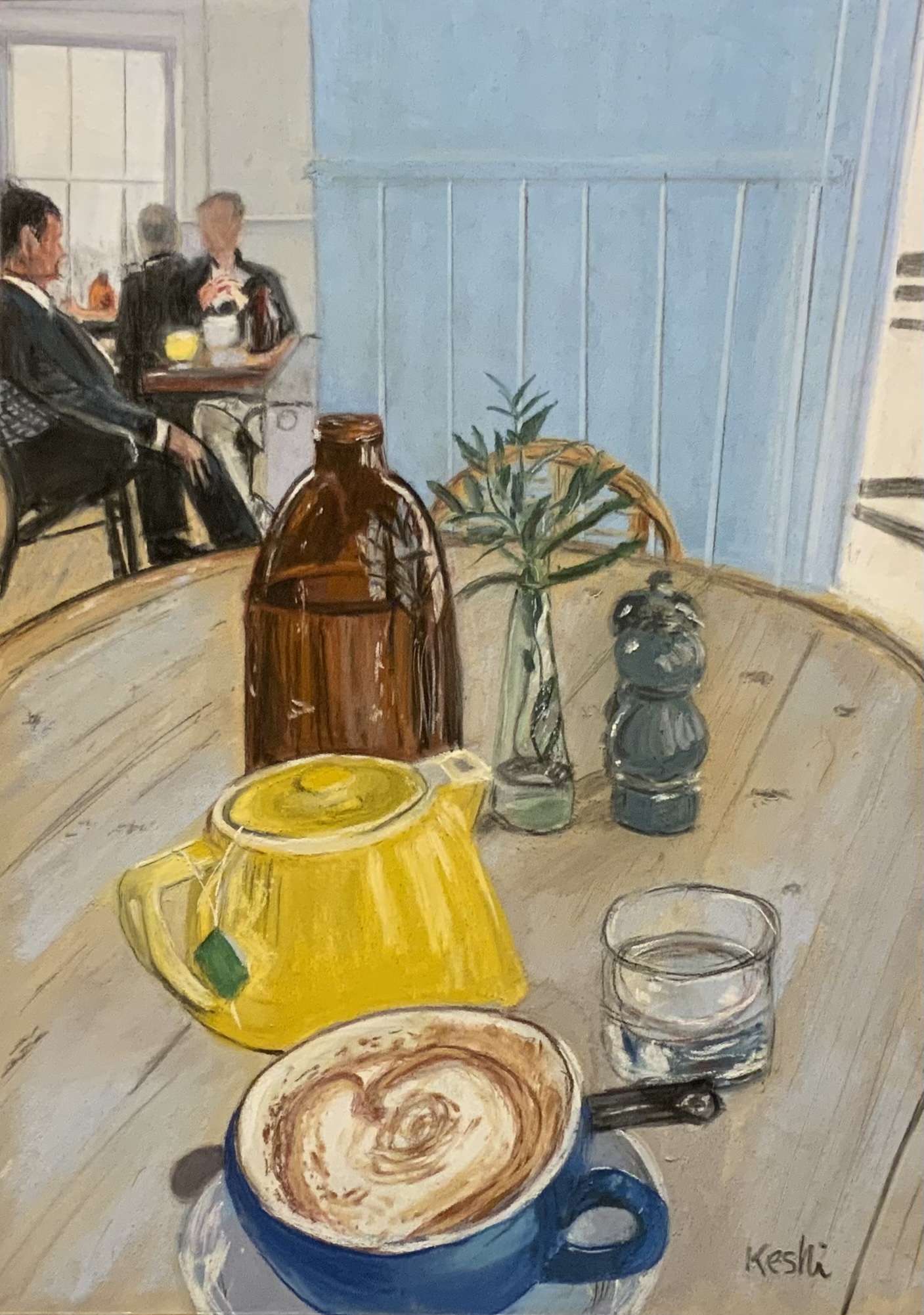 'Coffee Break', Keshani Douglas, Soft pastels and pastel pencils, 26.5 x 35 cm
